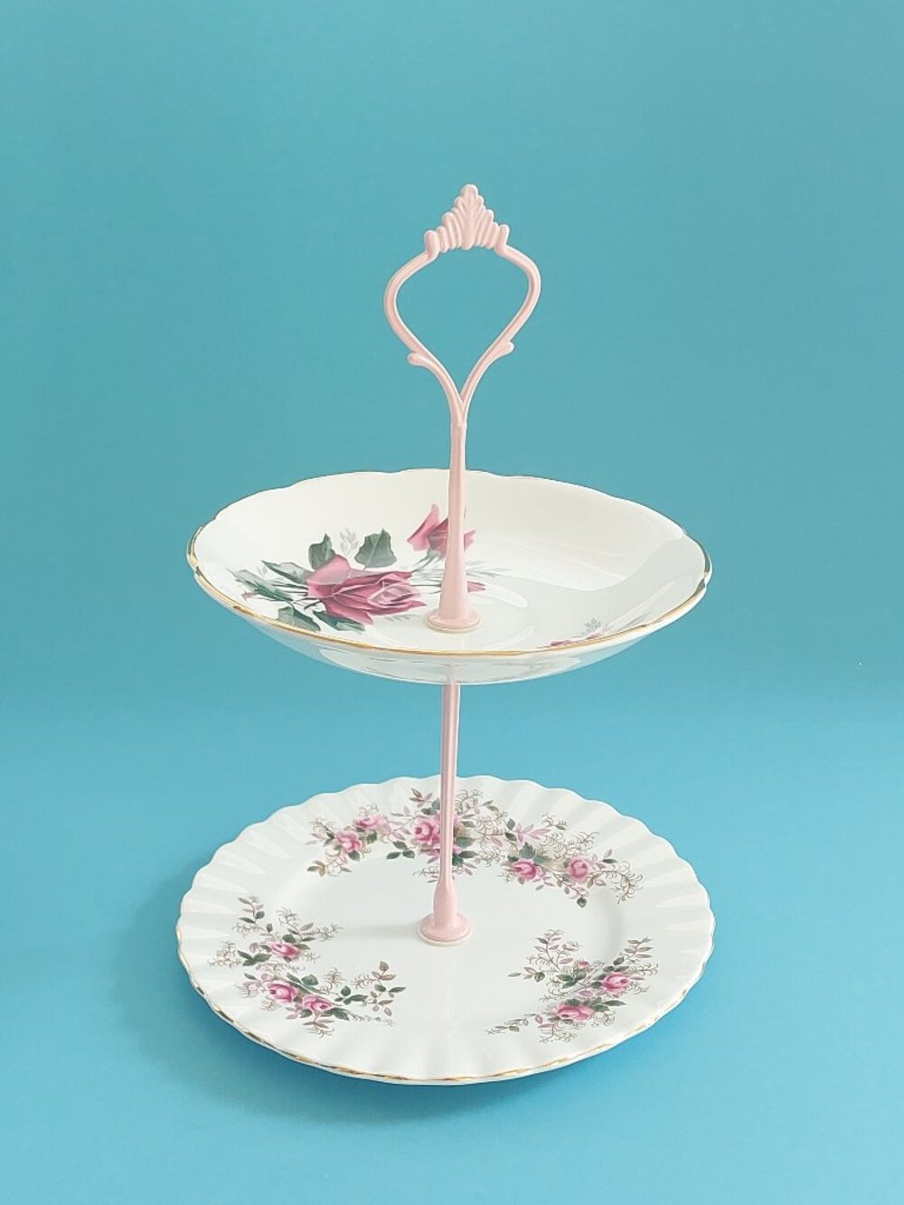 Handmade Duchess & Royal Albert Vintage Bone China 2-Tier Cake Stand